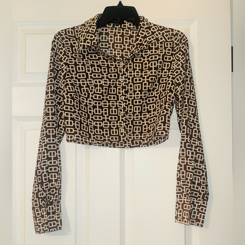 Cotton Candy LA Brown Long Sleeve Geometric Button Up Collared Small